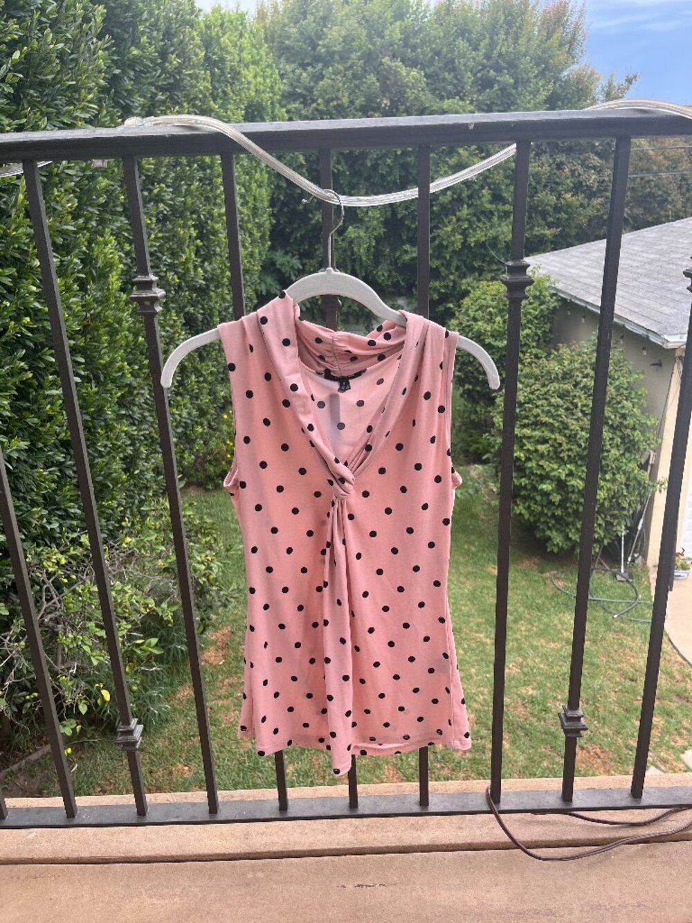 Never Worn Pink Premise Blouse with Black Polka Dots